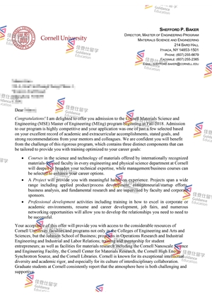 Cornell University- Materials Science and Engineering Master of Engineering