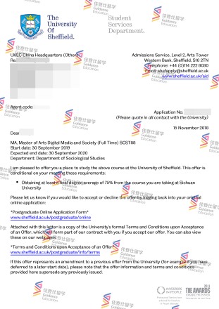 The University of Sheffield- MA Master of Arts Digital Media and Society