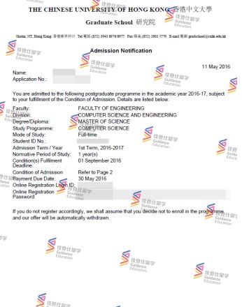 Chinese University of Hong Kong- Master of Computer Science